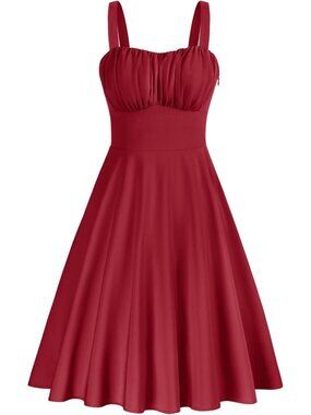 Women's Crimson Vintage A-Line Midi Cocktail Dress Spaghetti Strap
